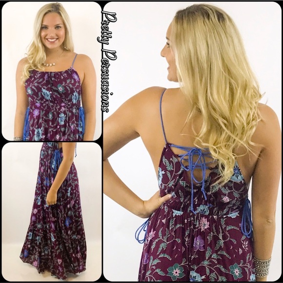 NWT Floral Lace Up Spaghetti Strap Maxi Dress - Picture 8 of 8